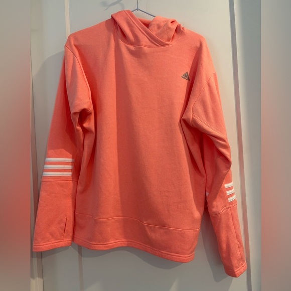 Adidas Women's Response Icon Hooded Sweatshirt Coral with White Stripes Size L - Picture 2 of 12